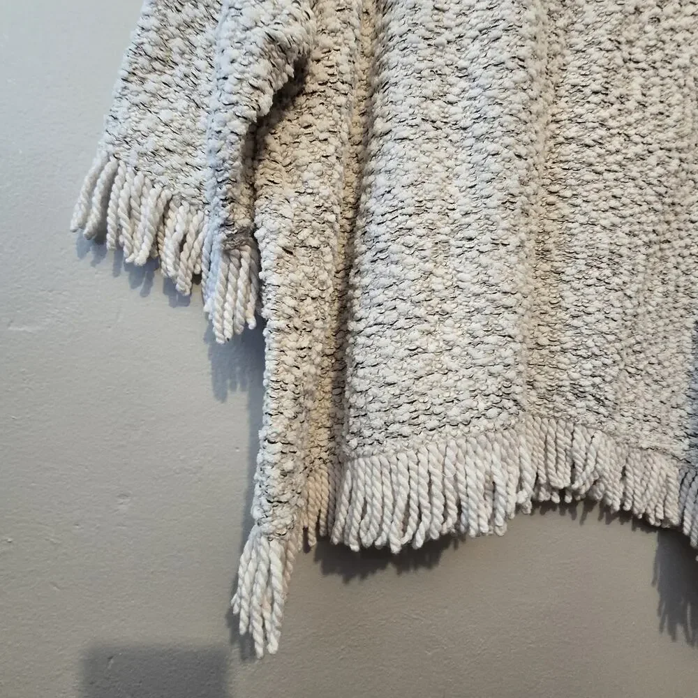 Ali Miles Cowl Neck Boucle Tunic Top Womens 1X Off White Chunky Fringe Lagenlook
